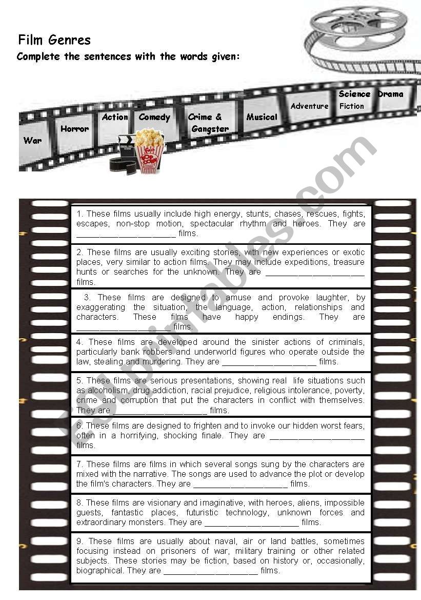 Film genres worksheet