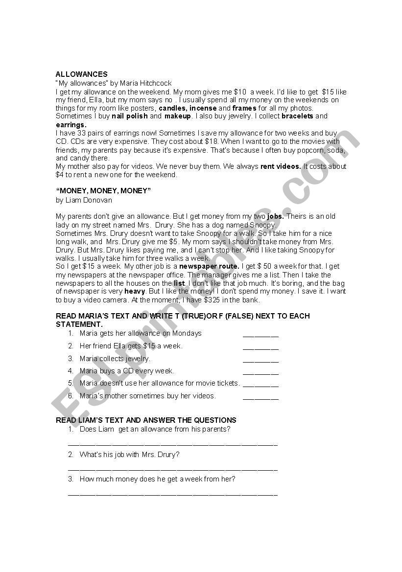 Allowances worksheet