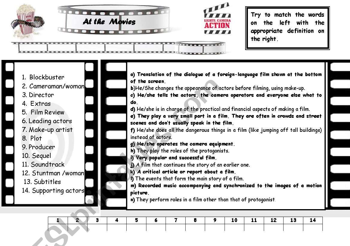 At the movies worksheet