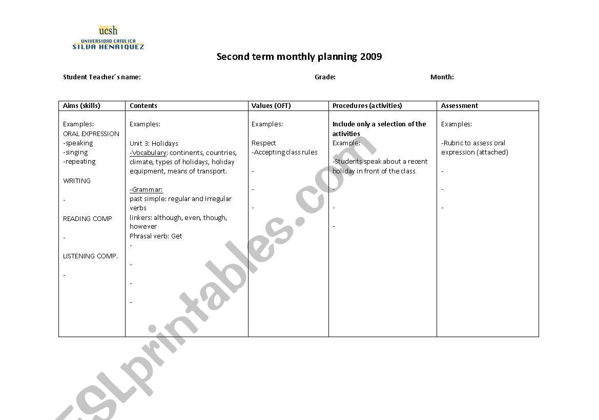 lesson planning worksheet