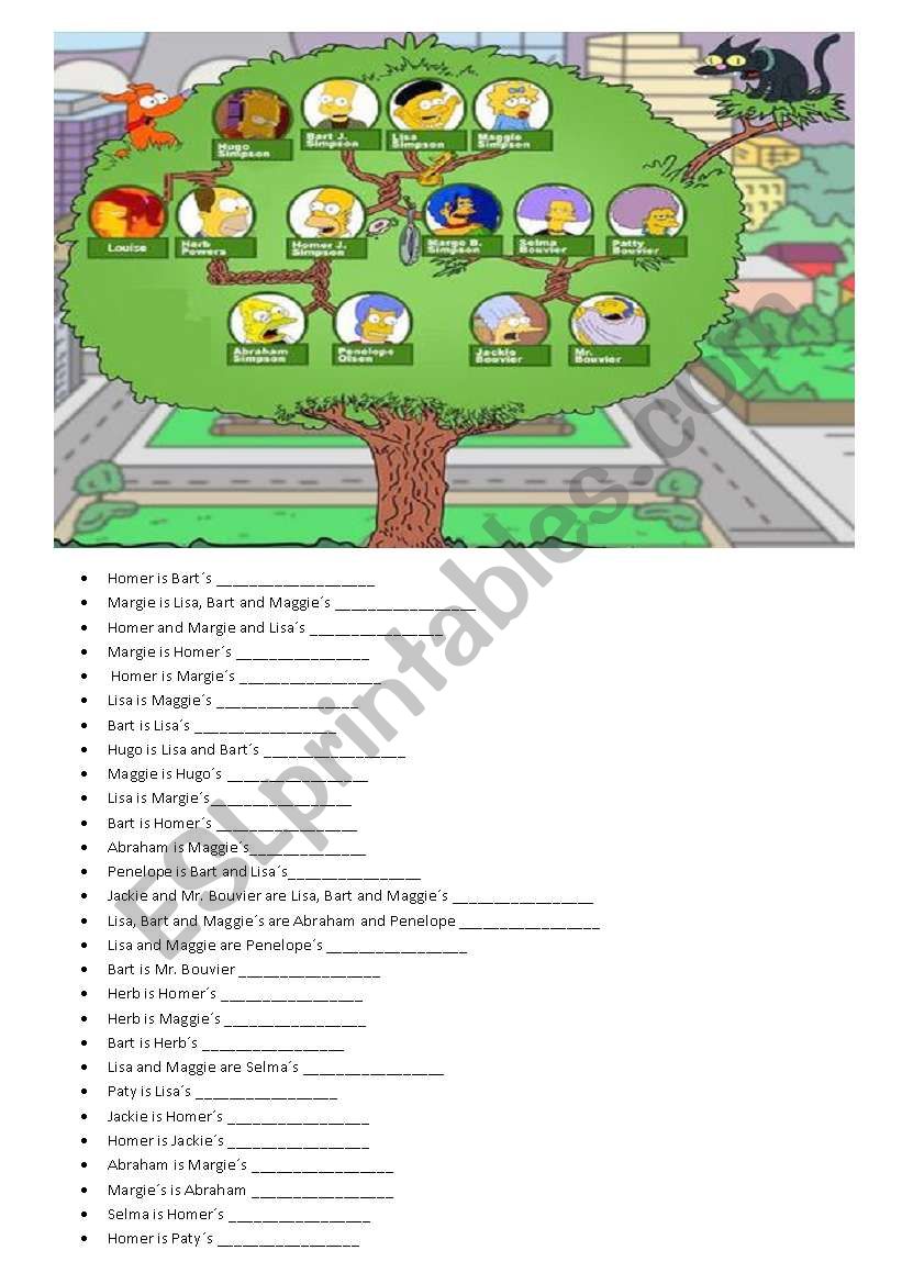 Simpsons Family Tree Activity worksheet