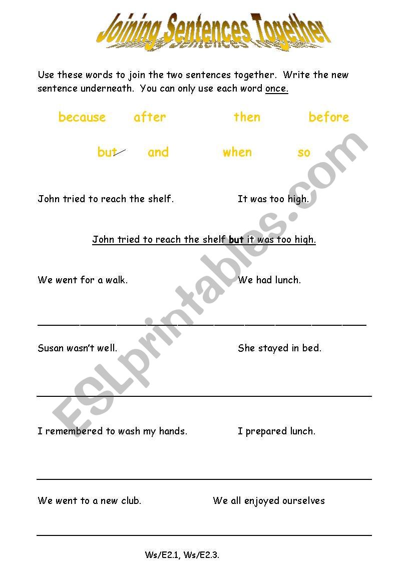 Joining Sentences Together worksheet