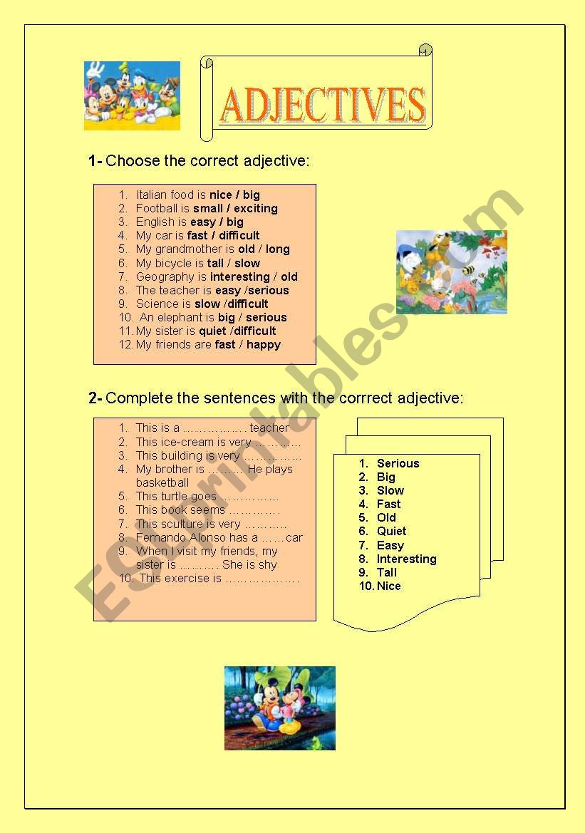 Basic Adjectives worksheet