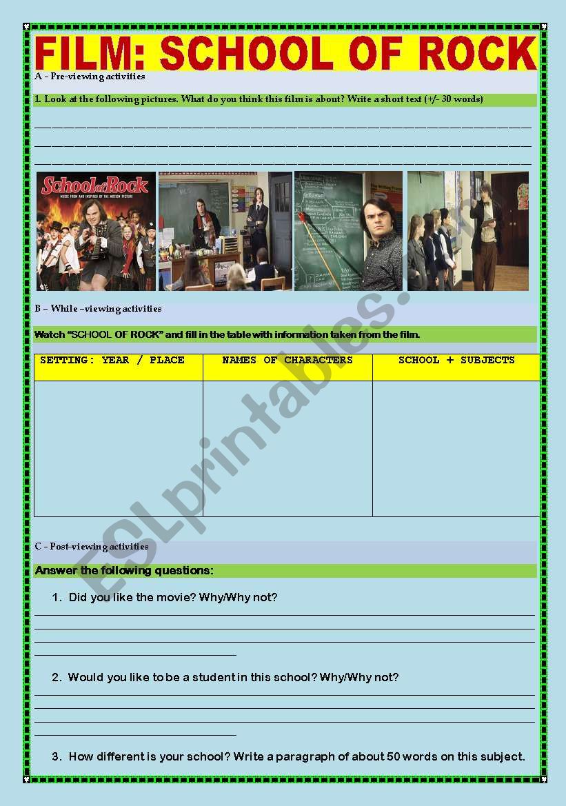 School of Rock worksheet