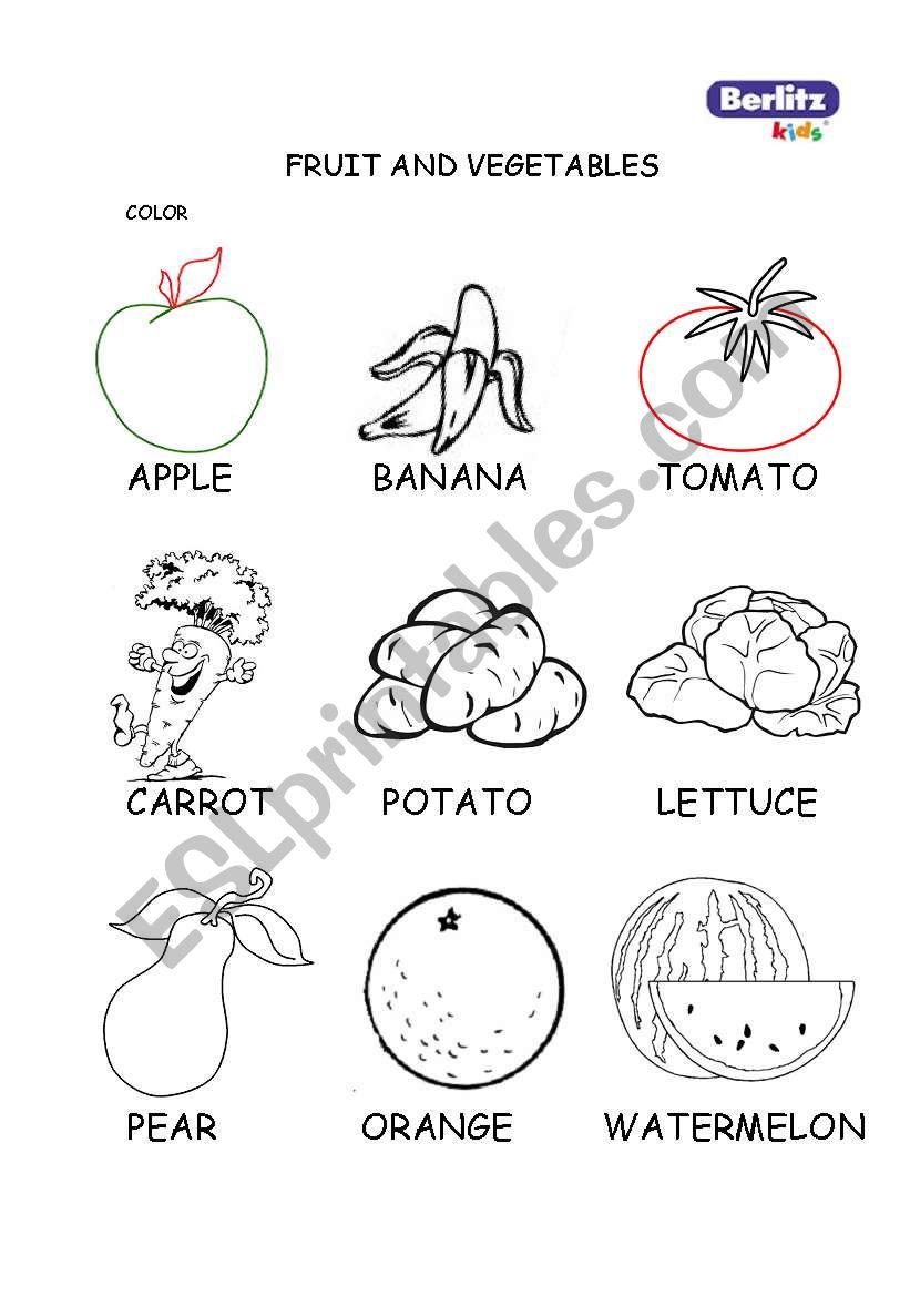 FRUIT AND VEGETABLES worksheet