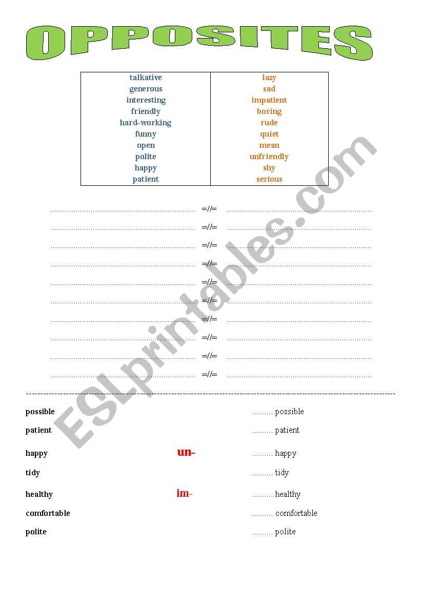 opposites worksheet