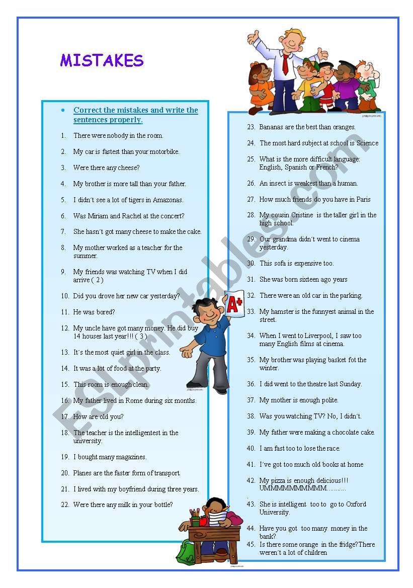 MISTAKES worksheet