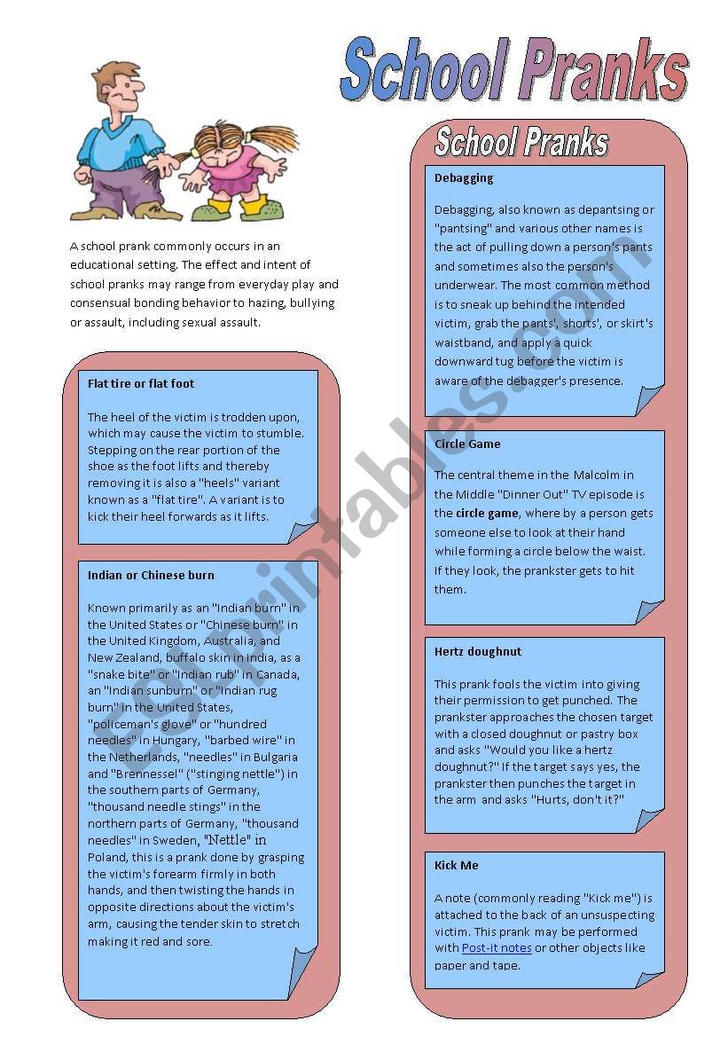 School Pranks (3 pages) worksheet