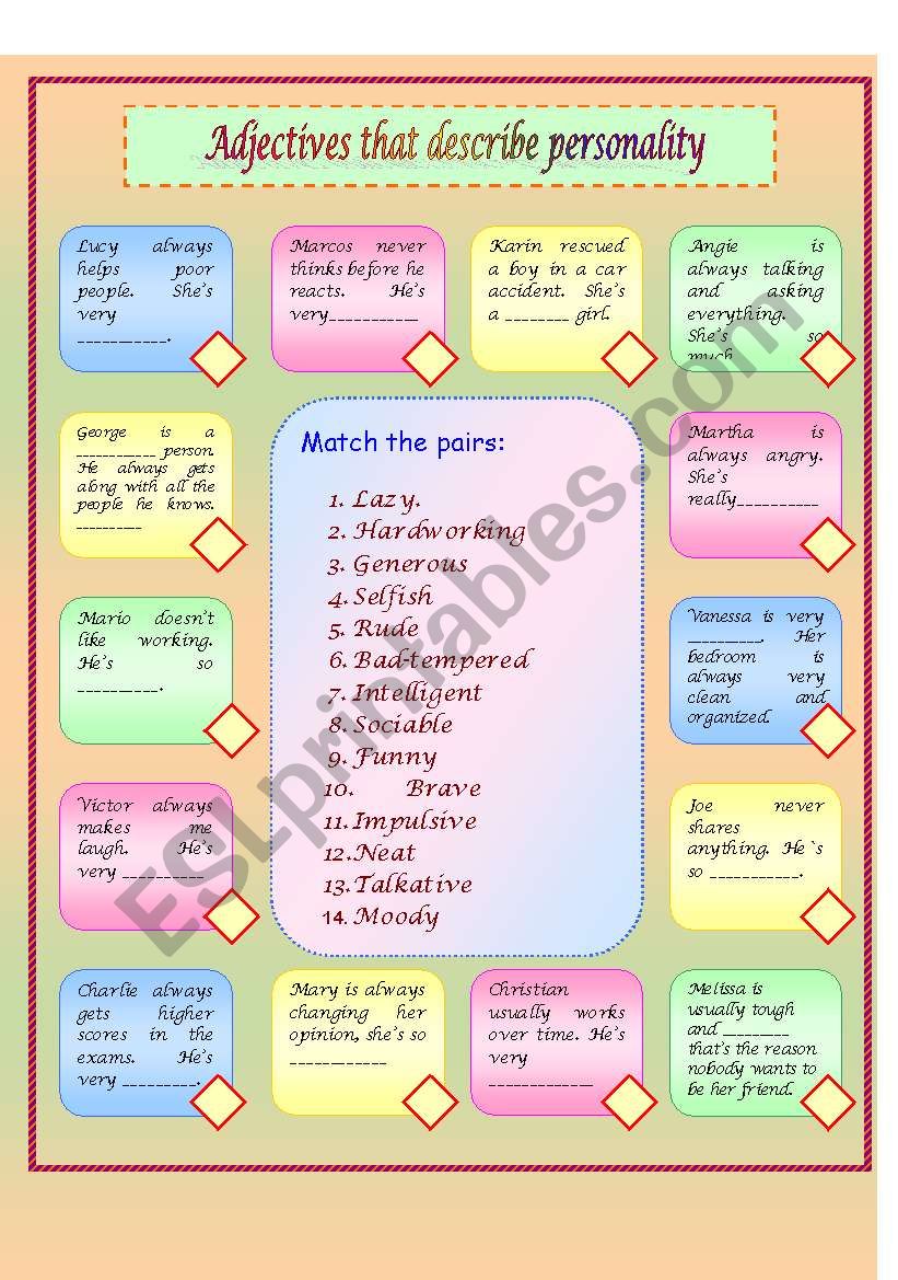 Adjectives that describe personality