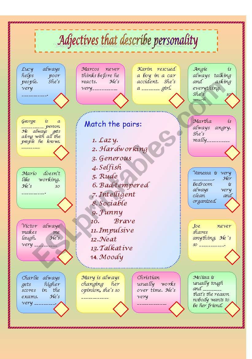 Adjectives that describe personality