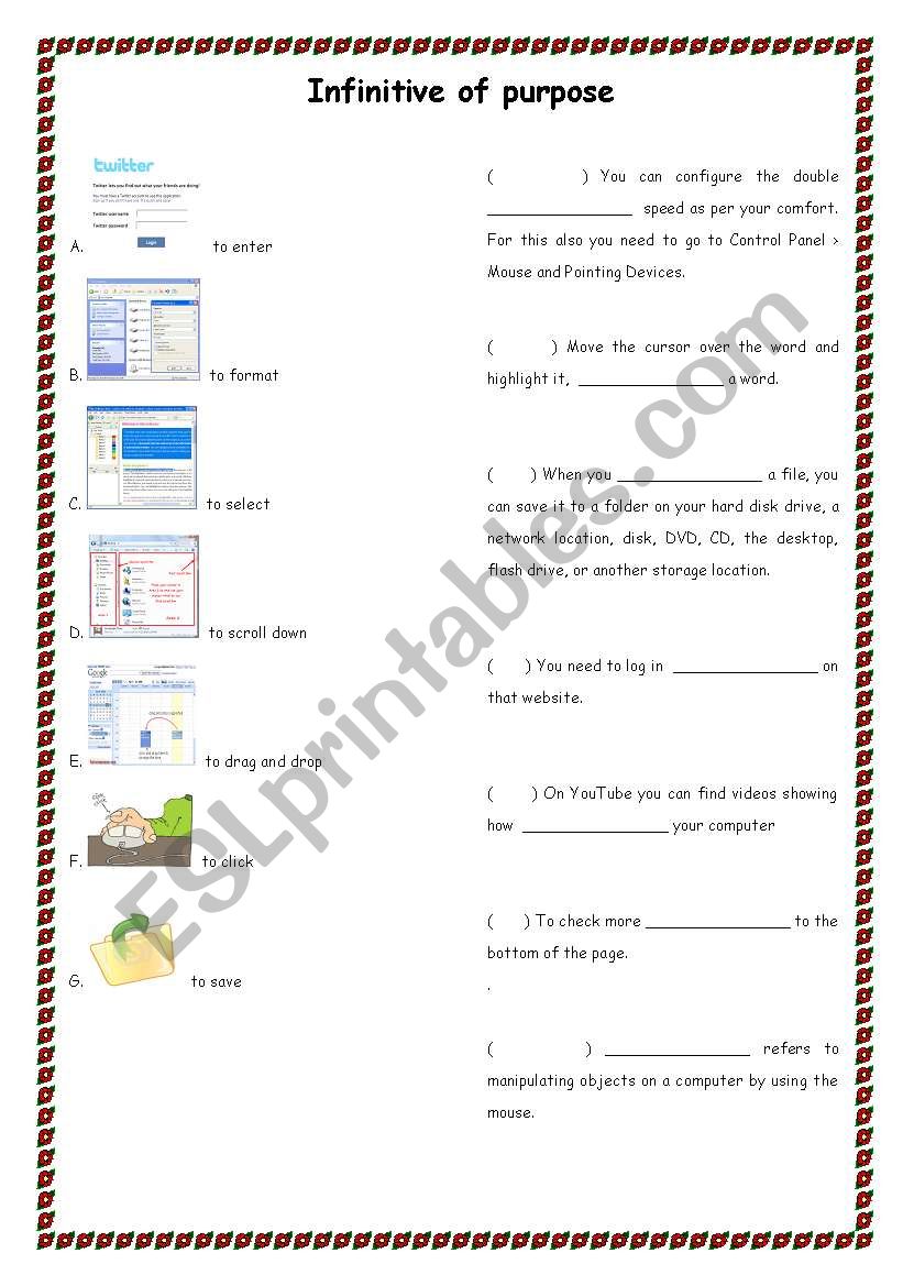 Infinitive of purpose  worksheet