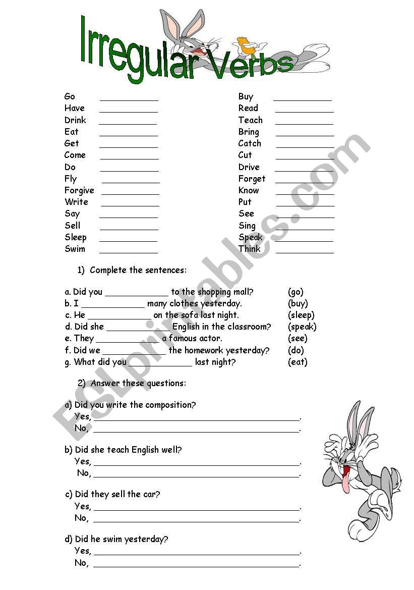 Irregular Verbs worksheet