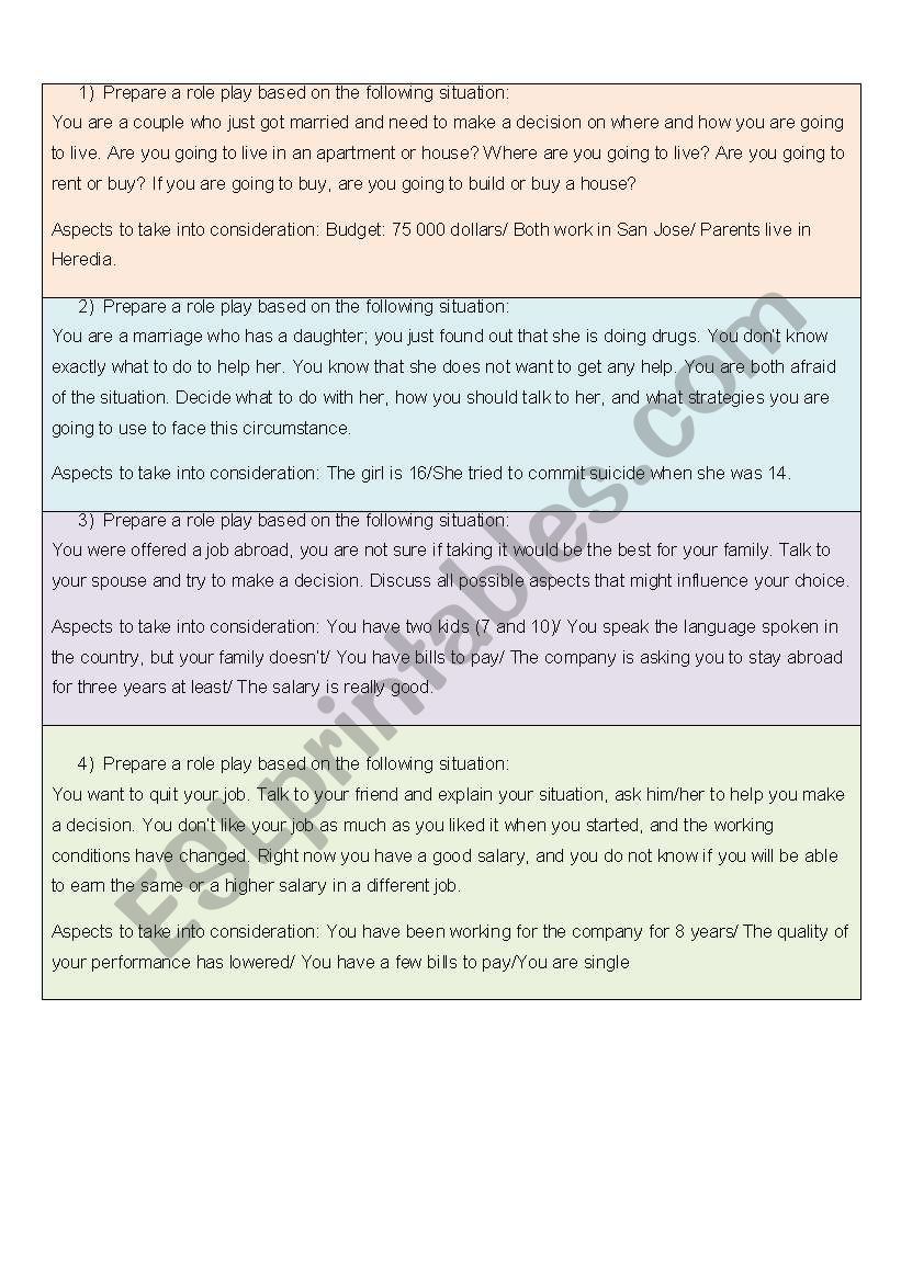 Role Plays: Making Decisions-Ready to use cards