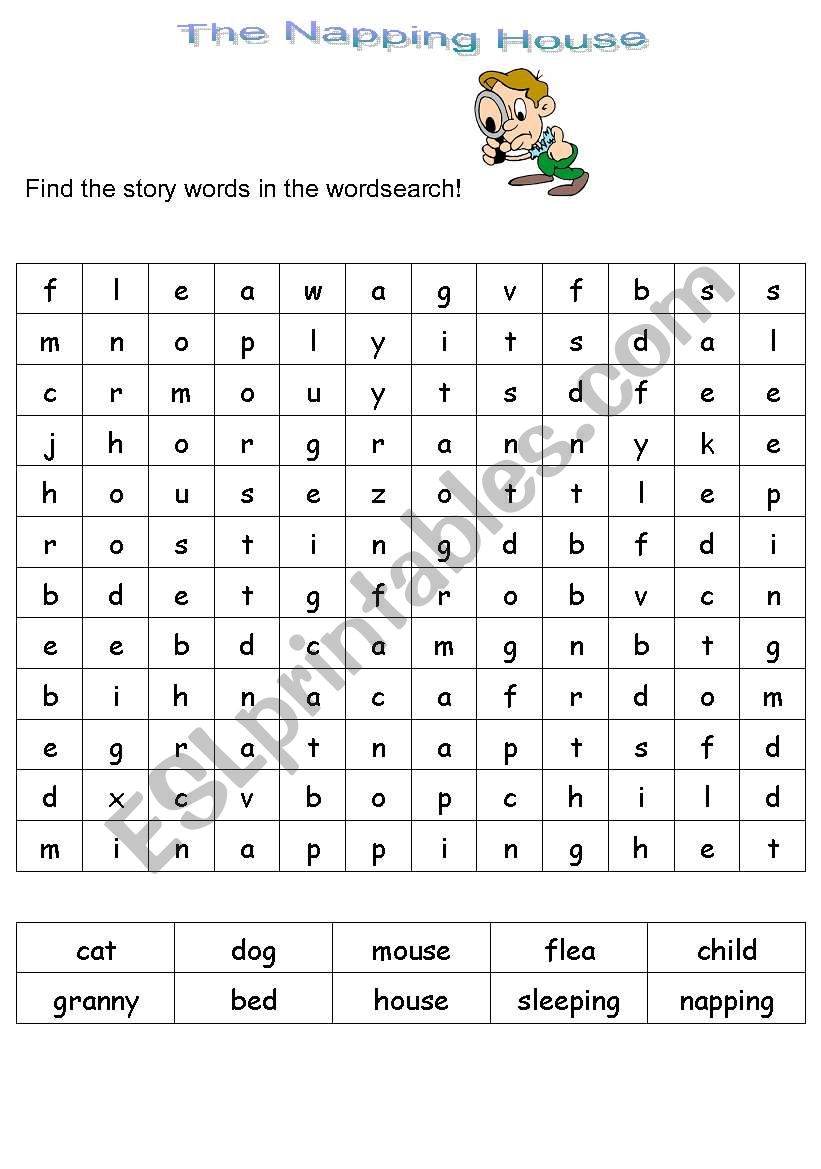 The napping House wordsearch worksheet