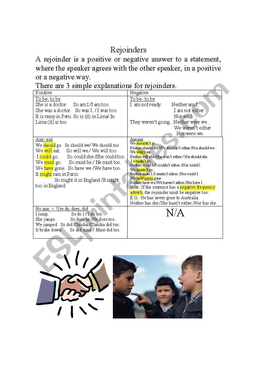 Rejoinders worksheet