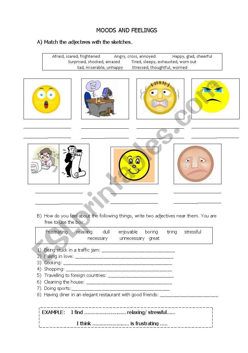 MOODS, FEELINGS AND PERSONALITIES WORKSHEET, A word document so you can change some parts as you like.