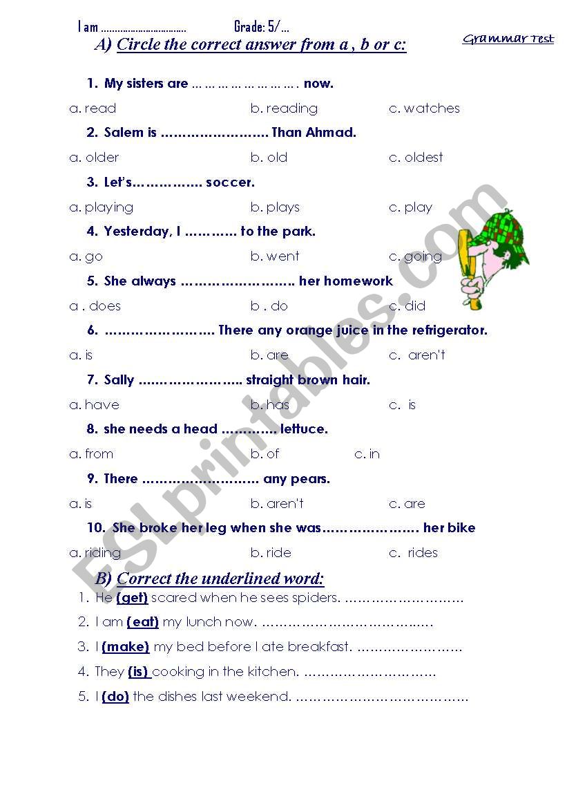 GRAMMER TEST worksheet