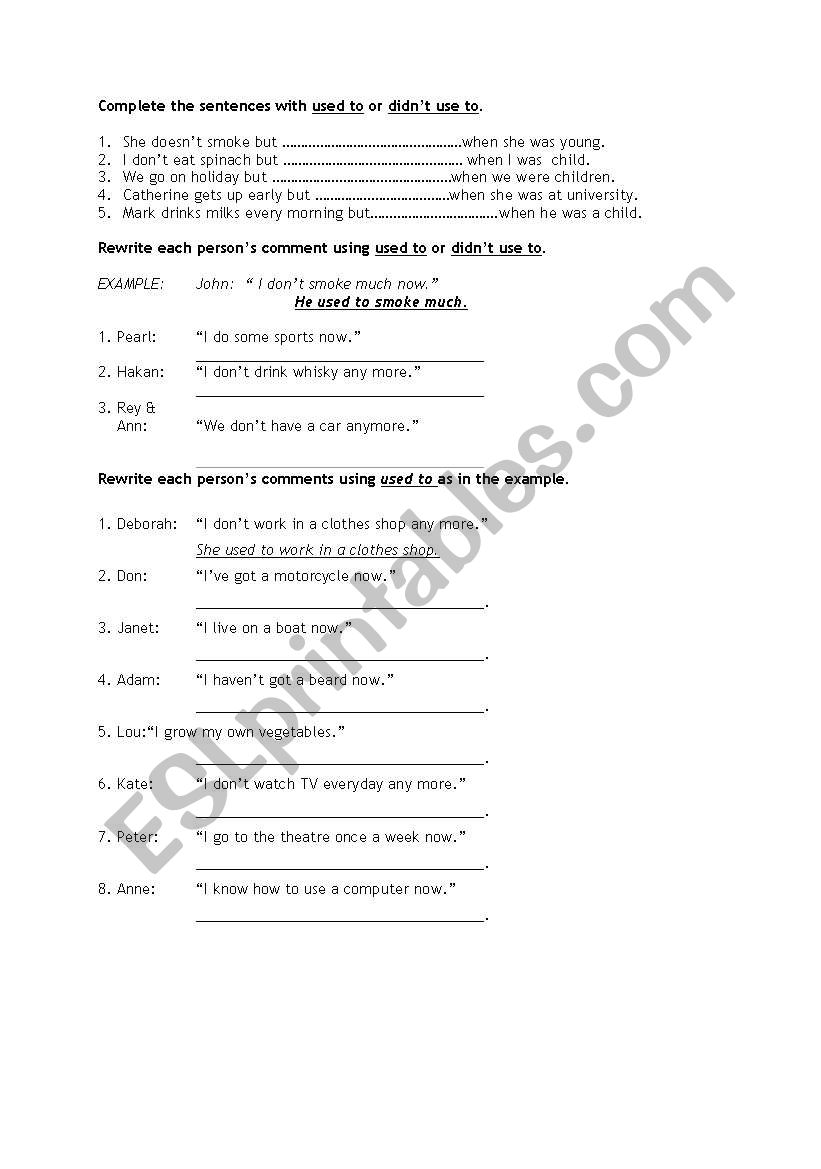 used to worksheet