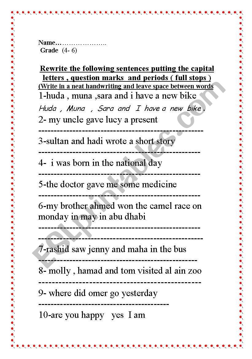 PUNCTUATION worksheet