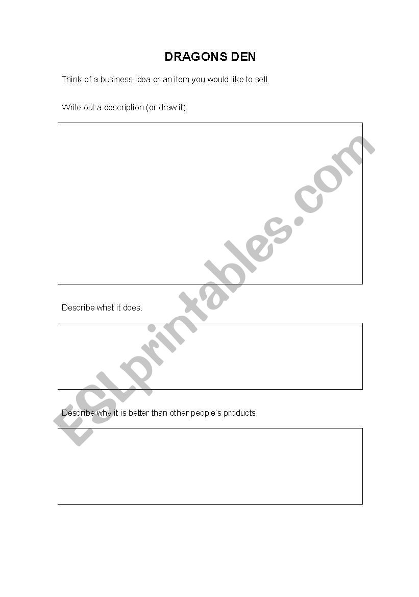 dragons den worksheet