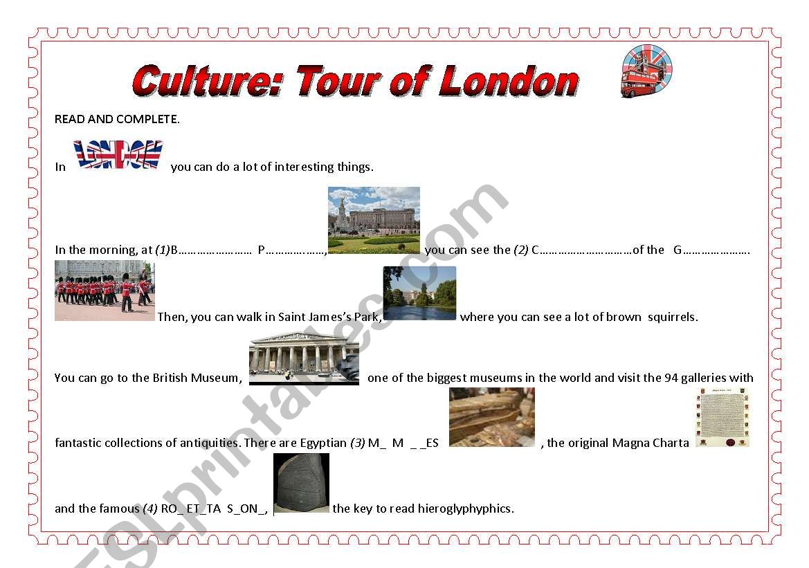 TOUR OF LONDON worksheet