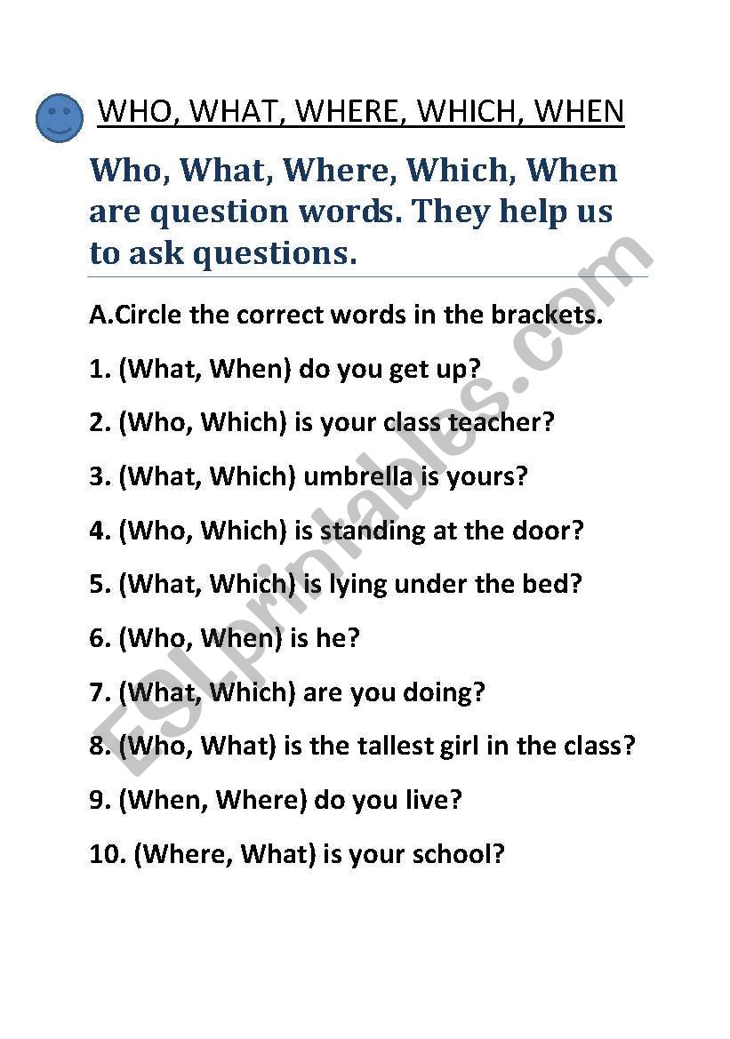 wh- question words worksheet