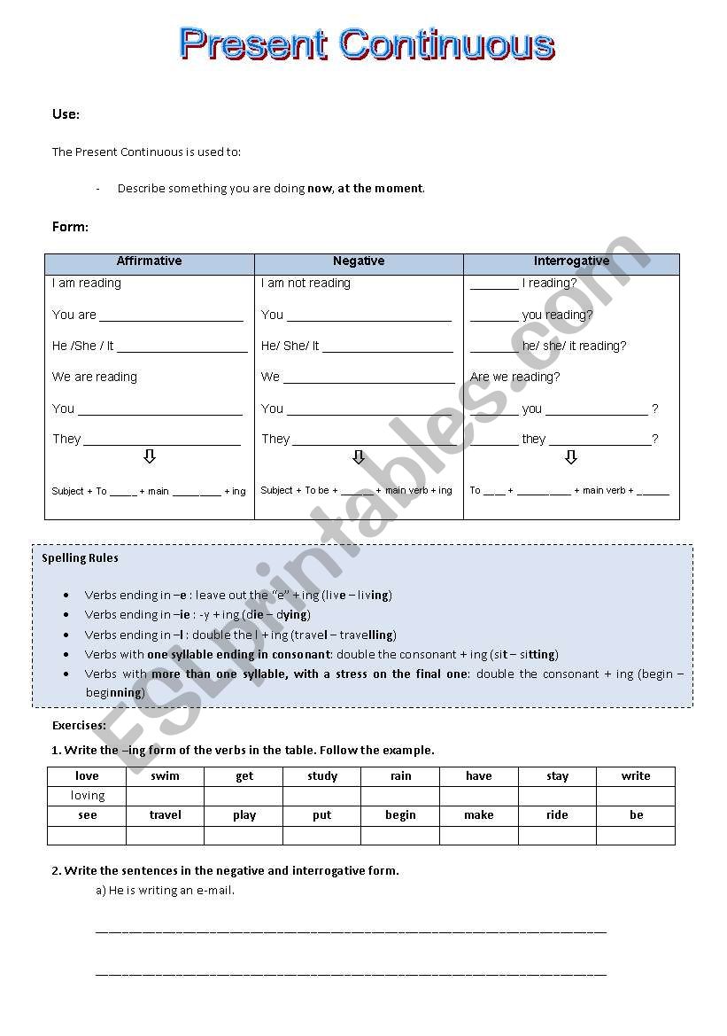 Present Continuous worksheet