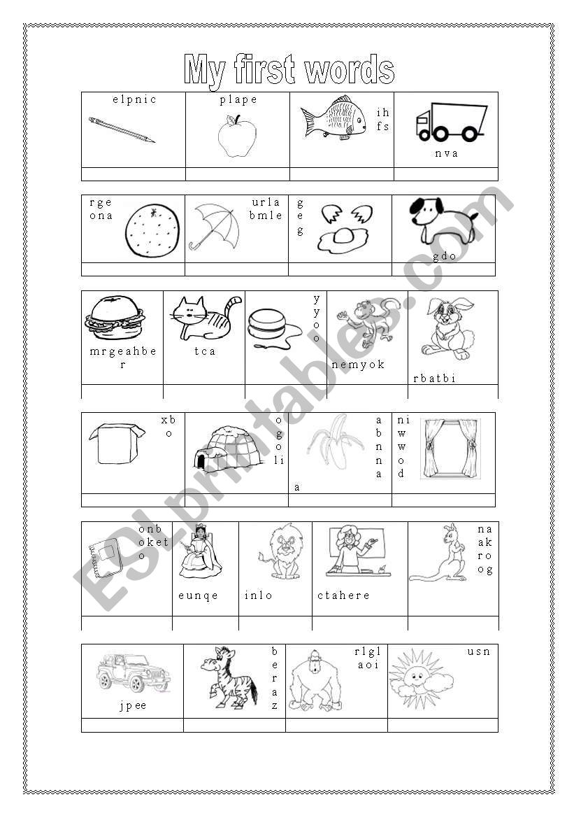 alphabet words worksheet