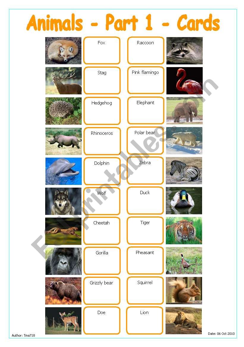 Animals - Part 1 - Cards worksheet