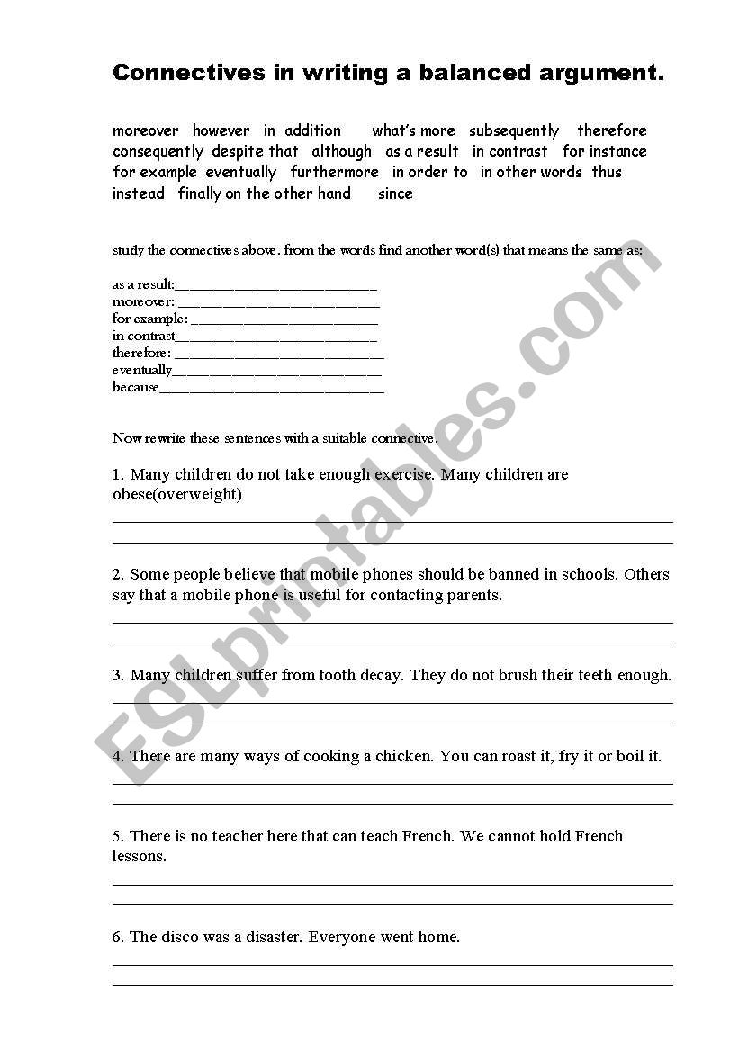 connectives worksheet