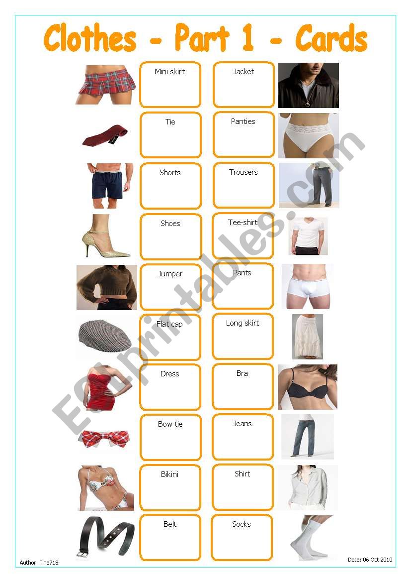 Clothes - Part 1 - Cards worksheet