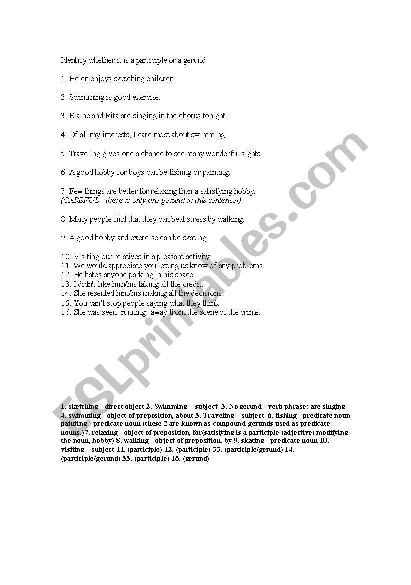 gerunds and participles worksheet