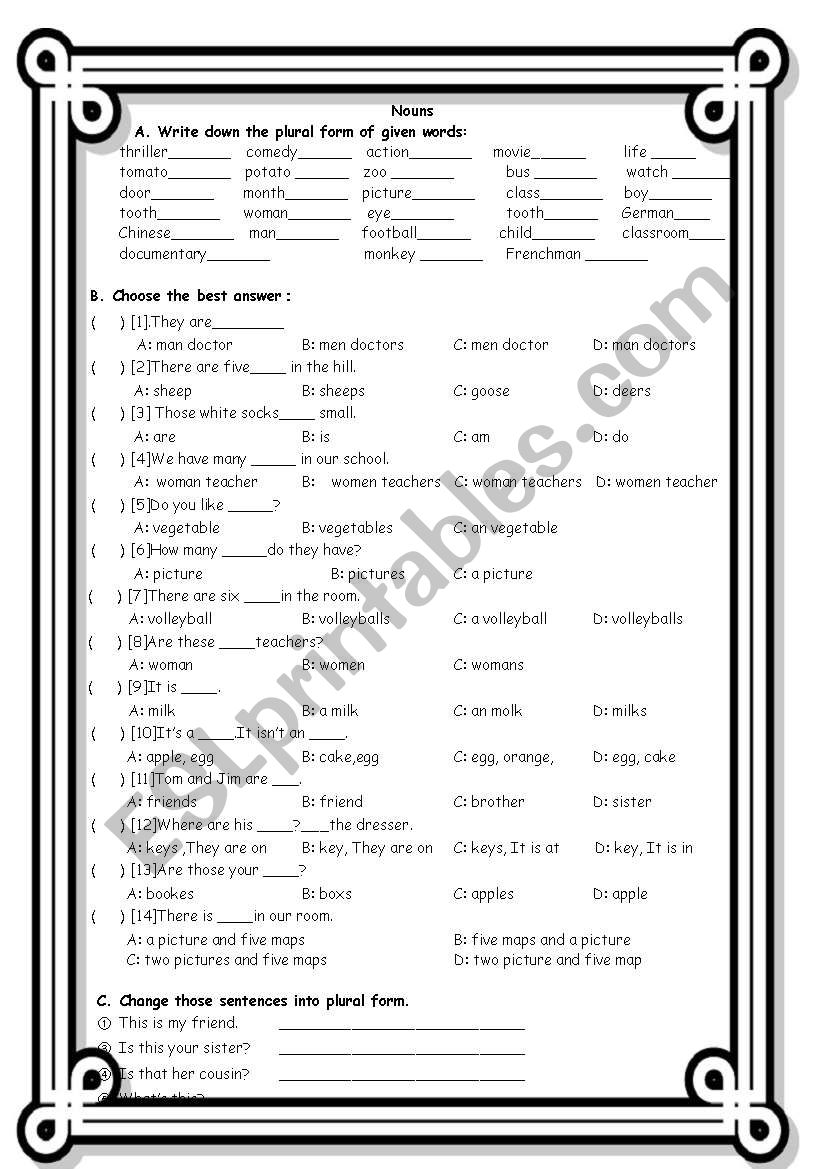 Nouns worksheet