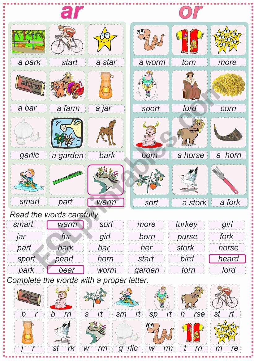 Reading +r (2/3) worksheet