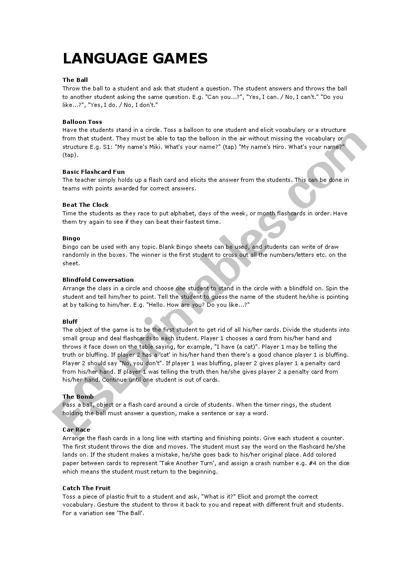 Language Games worksheet