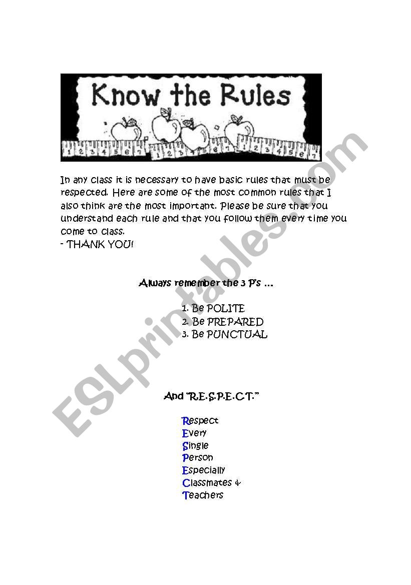 Classrules worksheet