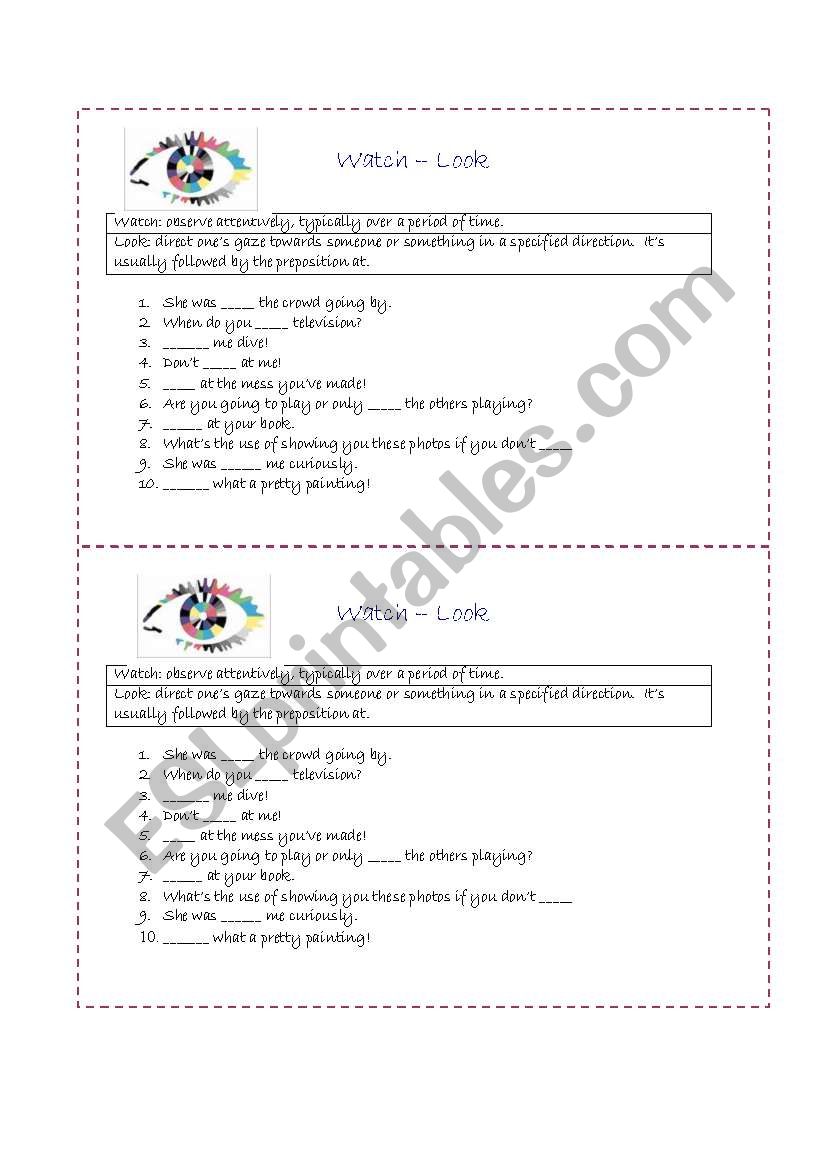 watch and look worksheet