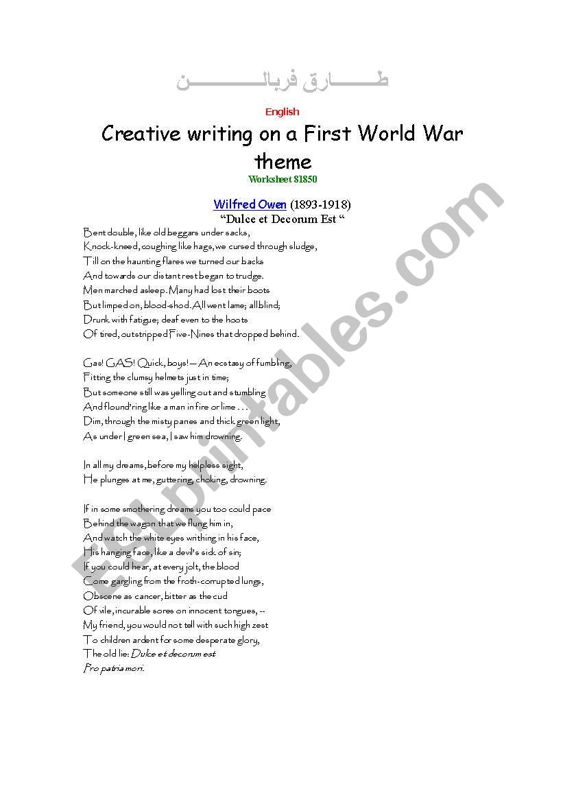 World War One worksheet