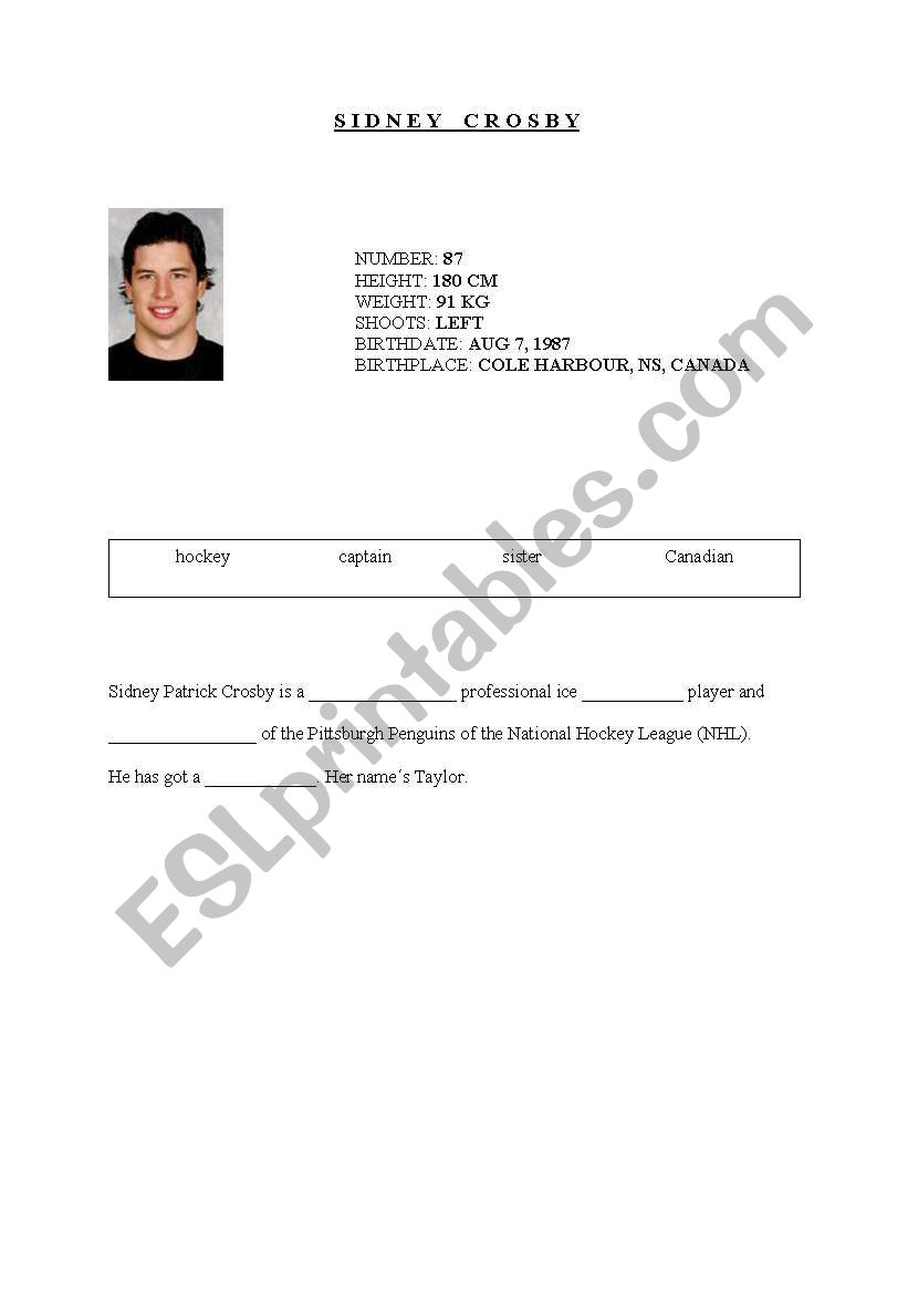 Ice Hockey - Sidney Crosby worksheet