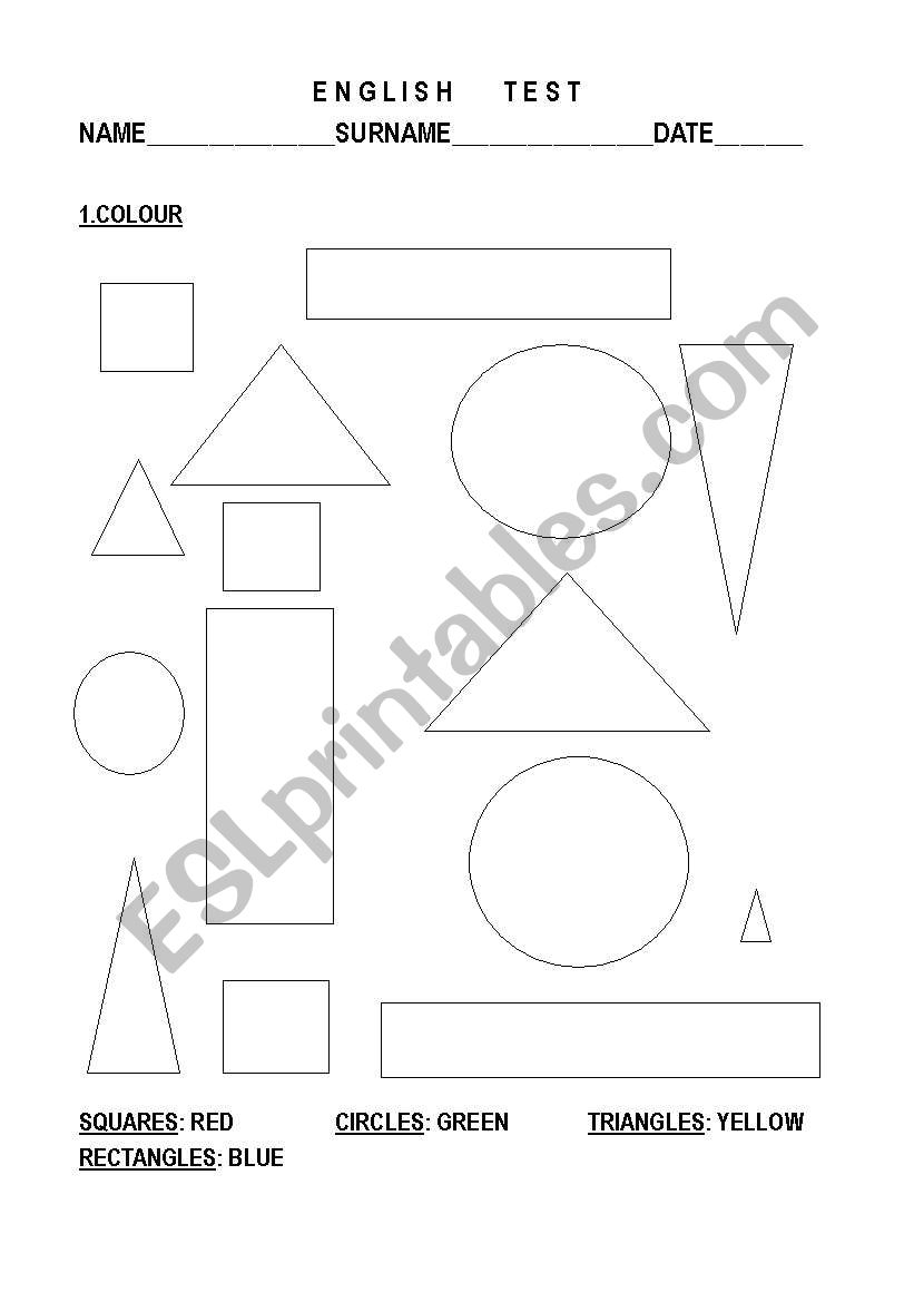 english test SHAPES worksheet