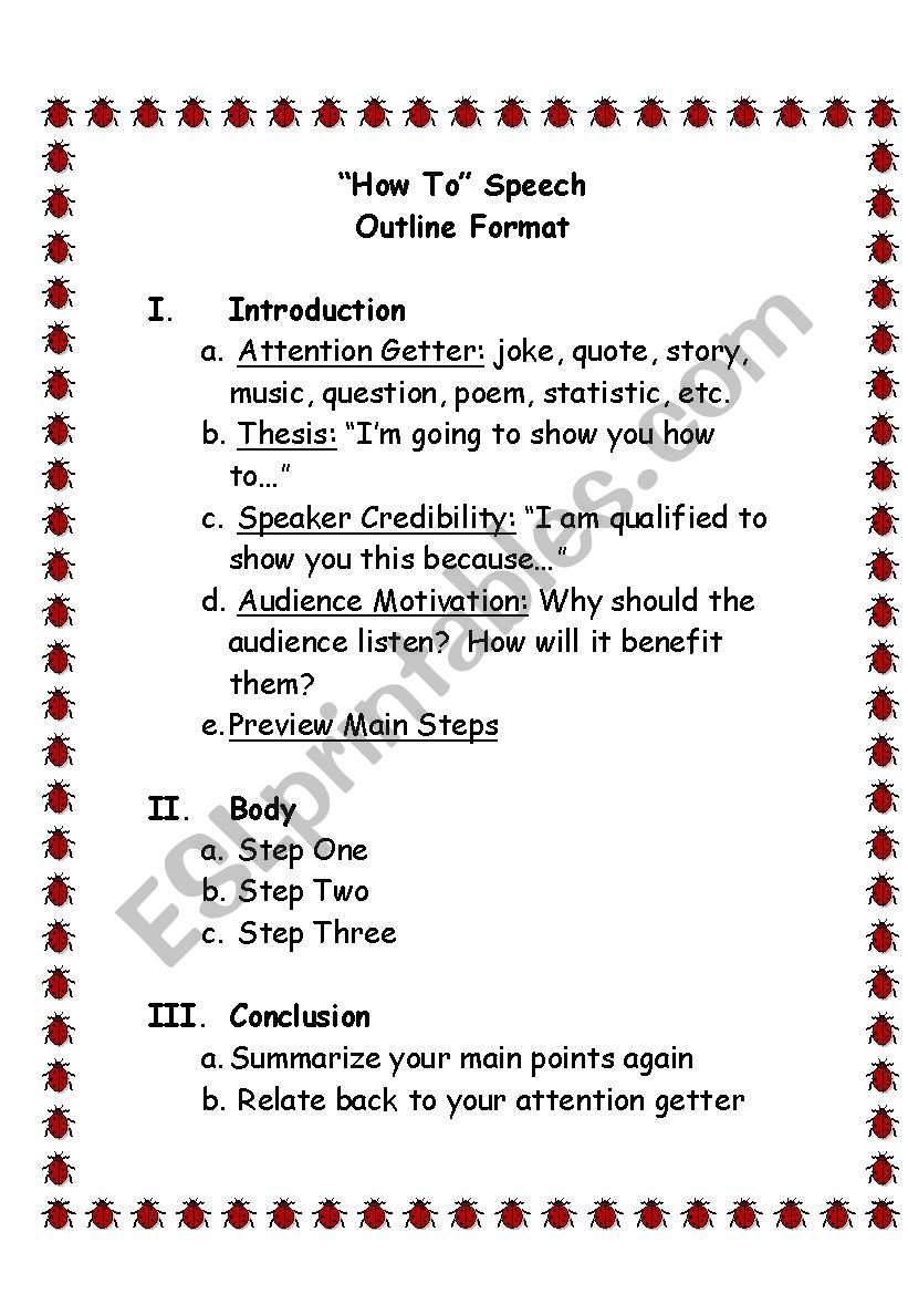 How To Speech Outline worksheet