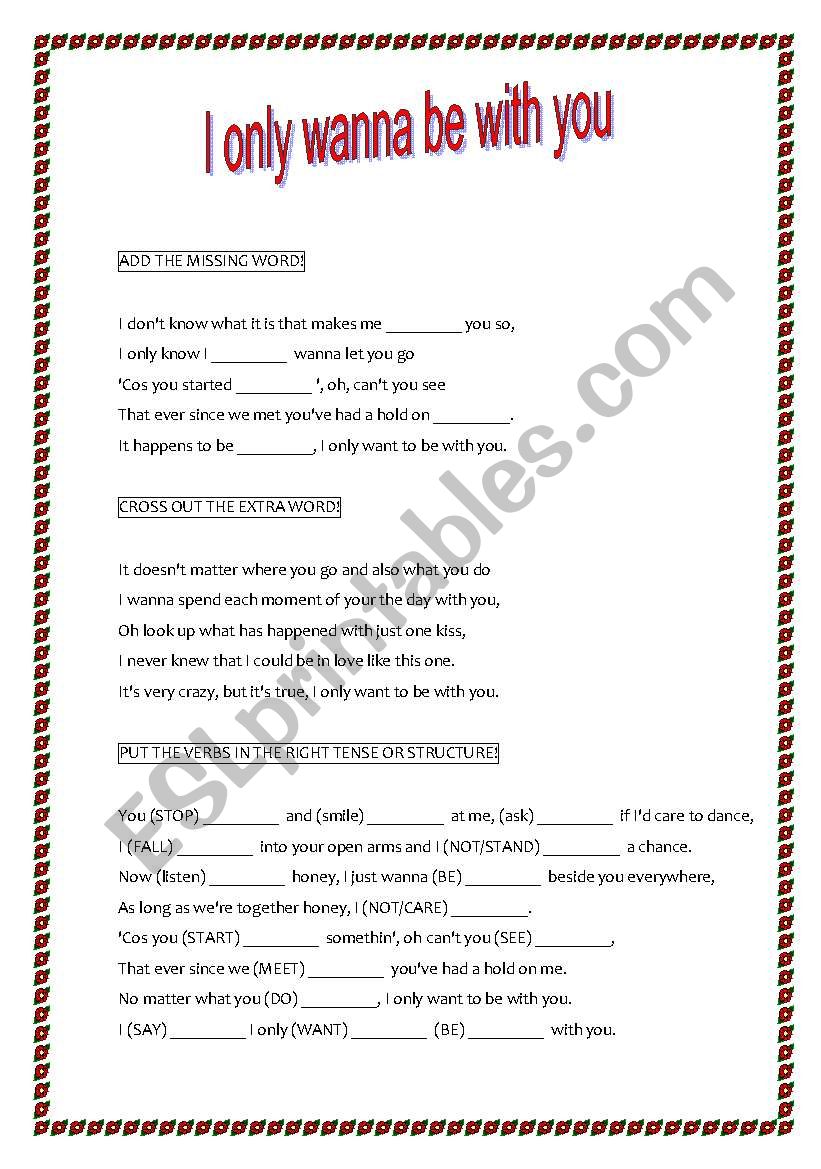 I ONLY WANNA BE WITH YOU worksheet