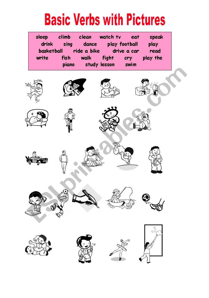 Basic verbs Matching worksheet