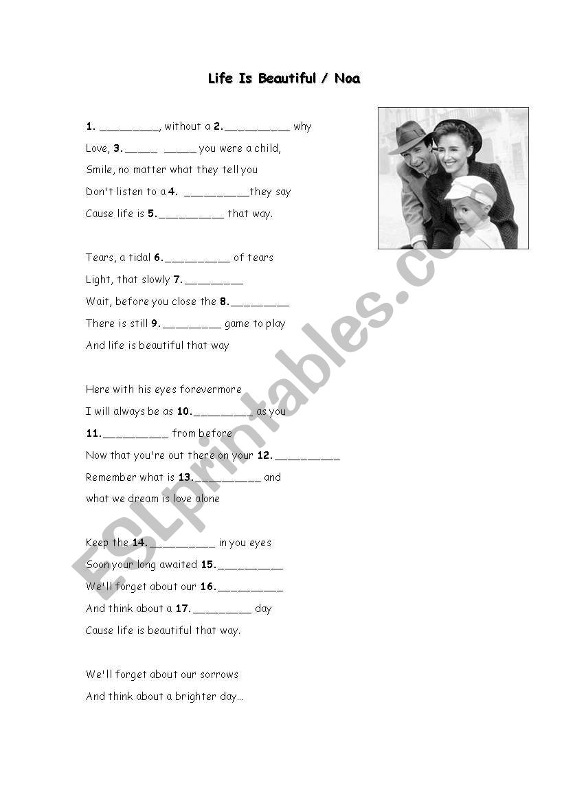 life is beautiful worksheet