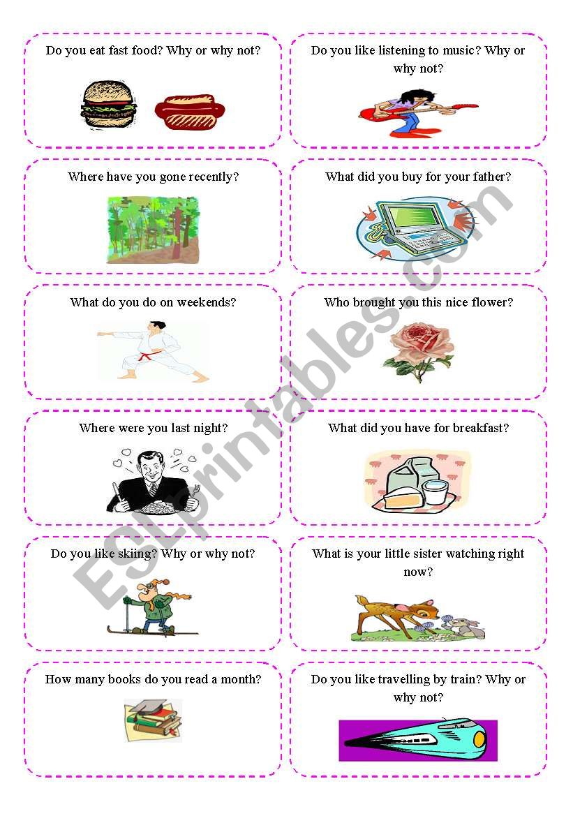 speaking cards worksheet