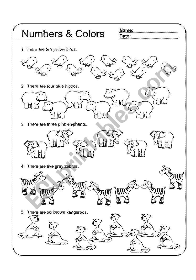 Numbers and colors worksheet