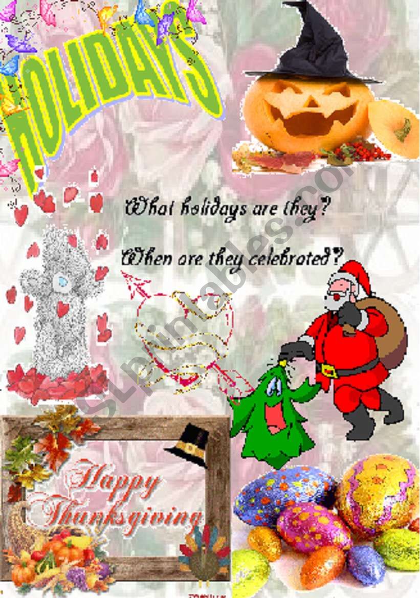 Holidays worksheet