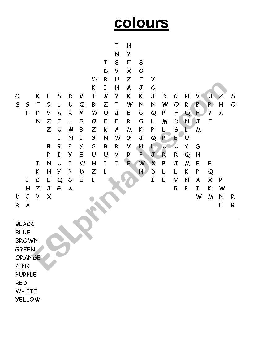 colours wordsearch worksheet