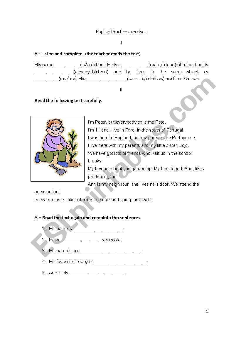 english test worksheet