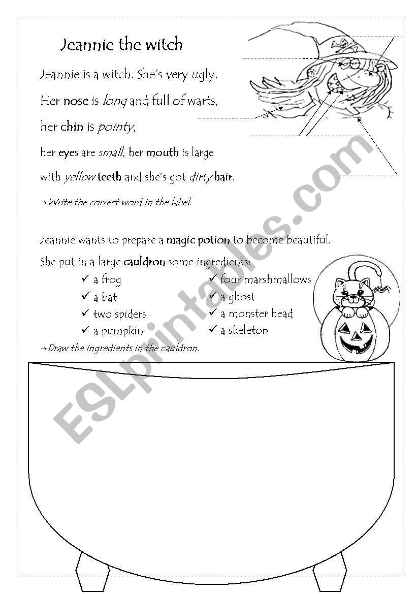 Jeannie the witch - part one worksheet